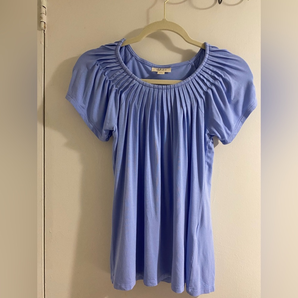 Women’s Blue Pleated Women's Top Petite